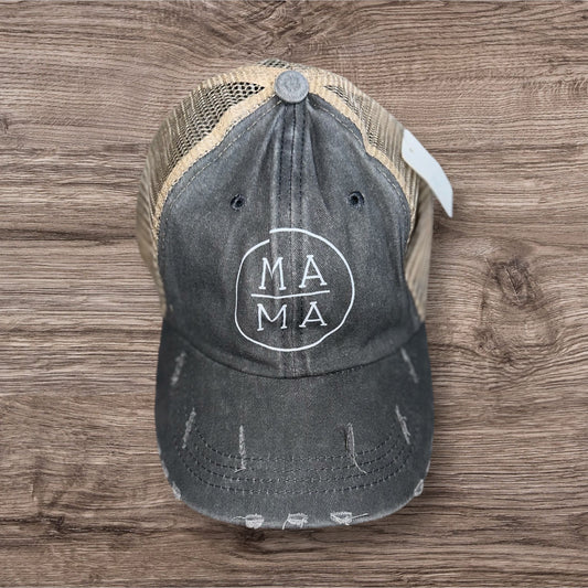 Mama Ponytail Ballcap-Grey