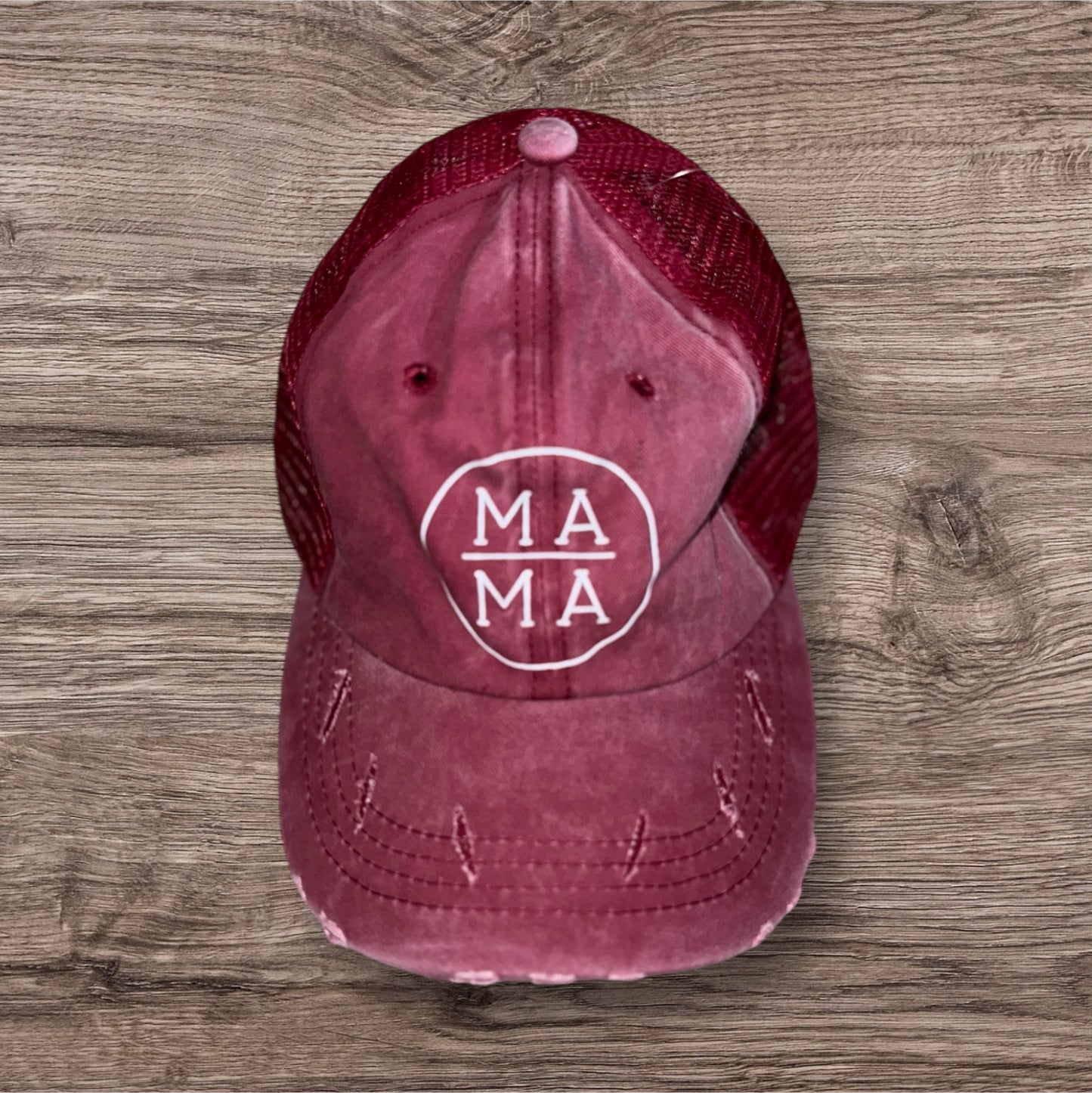 Mama Ponytail Ballcap-Red